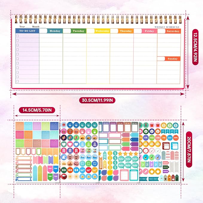 MOSA BEAR Undated Weekly Planner, 60-Week Horizontal Layout Desk Planner Daily To-Do List Pad for Office, Home & School Professionals & Students, Rose Red(5.4" x 12")