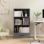 Tangkula 3 Tier Bookcase with Drawer, 42.5”Tall Freestanding Bookshelf with 3 Open Shelves & 1 Drawer, Anti-toppling Devices, Modern Display Storage Organizer for Home Office (Grey, 42.5" H)