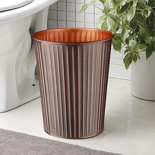 Monarch Abode Metal Bathroom Trash Can – Waste Basket for Bedroom, Office Desk, & Dorm, Handcrafted Ridge Embossed, Durable Decorative Antique Copper Small Trash Can Bathroom Garbage Bin Wastebasket