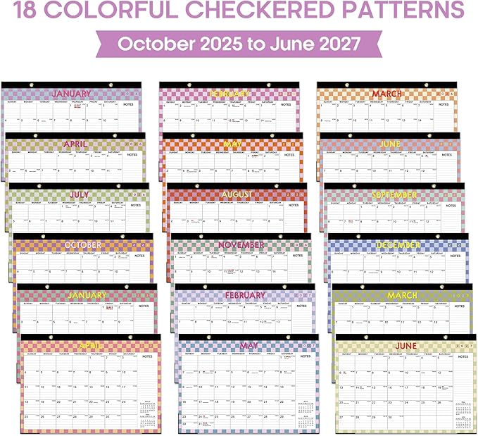 Desk Calendar 2026, 21 Months Calendar Runs from October 2025 to June 2027 - Large 17" x 12" Desktop/Wall Monthly Planner for Home School, or Office - Checkered