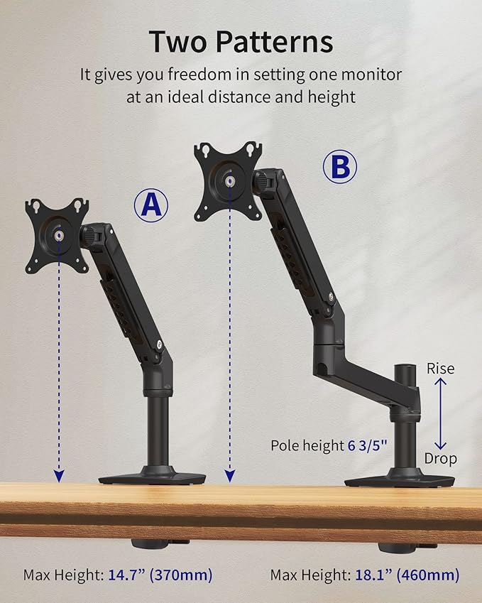 Ergounion Single Monitor Arm Desk Mount, Holds Screens up to 40 Inches and 25 lbs, Fully Adjustable Vesa Monitor Mount with C-Clamp and Grommet Base, Aluminum, Black
