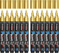Overseas Gold Paint Pens - Permanent Acrylic Paint Markers 12 Pack, Water-Based, Quick Dry, Waterproof Marker Pen for Rock, Wood, Plastic, Metal, Canvas, Glass, Fabric, Card, Mugs. Medium Tip