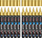 Overseas Gold Paint Pens - Permanent Acrylic Paint Markers 12 Pack, Water-Based, Quick Dry, Waterproof Marker Pen for Rock, Wood, Plastic, Metal, Canvas, Glass, Fabric, Card, Mugs. Medium Tip