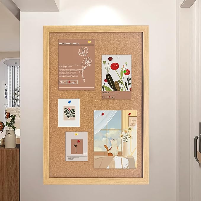 Yunihome Cork Bulletin Board, 48x36 Inches Hanging Cork Board Wooden Framed with Pins for Wall, Dorm Room, Office, Home Decor – Natural Cork & Black Frame
