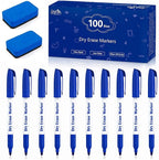 Lineon Dry Erase Markers, 100 Bulk Pack Blue Whiteboard Markers with 2 Eraser, Fine Point Dry Erase Markers Perfect For Writing on Whiteboards, Dry-Erase Boards,Mirrors for School Office Home