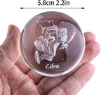 3D Laser Constellation Crystal Ball Crystal Paperweight Full Sphere Glass Fengshui with Sliver-Plated Flowering Stand(Libra)
