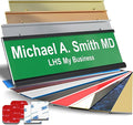 Custom Name Plate with Choice of Mounting for Walls, Doors, Desk Holders, Cubicles, Hanging and More - Personalized Green Plastic White Letters - USA Made 2x8 - B6
