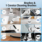 Electric Spin Scrubber, Dreazu IPX7 Shower Scrubber with 7 Replaceable Brush Heads & Retractable Handle, 2-Speed Adjustable Shower Cleaner for Bathroom, Bathtub, Kitchen, Tile Floors