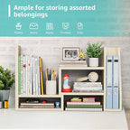 Desktop File Organizer Desk Organizer Shelf - Wooden Office Organization Shelves for Top of Desk Organizers and Accessories Corner Bookshelf Table Top Shelving Small Hutch Decorations for Women Office