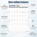 GuassLee Large Wall Calendar 2026-2027, 22"x15" Vertical Wall Calendar 2026, Jan. 2026 to Jun. 2027, 18-Month Paper Hanging Planner Wall with Julian Date for Office Home Planning & Organizing