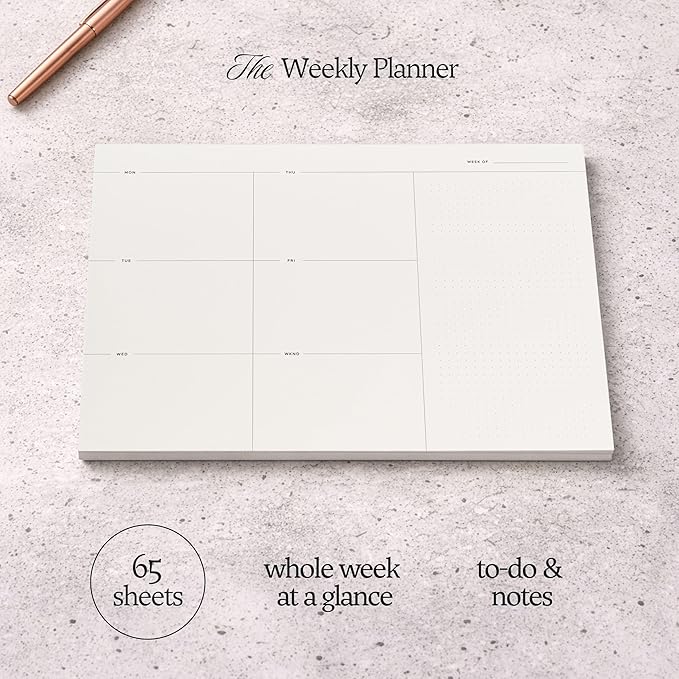 Weekly To-Do List Notepad – Desk Pad for Work and Study, Minimal, 11.7x8.3 Inches