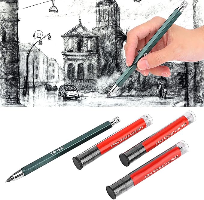 Fayelume 4mm Lead Holder, Mechanical Pencil Lead, Clutch Pencil, with Charcoal Pencils Core, for Art Sketching Calligraphy Marking