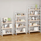 THKKY No Assembly Folding Bookshelf, 5 Tiers Collapsible Book Shelf for Home Office, Vintage Wood Foldable Bookcase Storage Organizer for Living Room Bedroom (Beige)