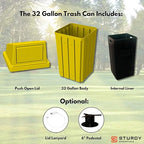 Sturdy Essentials Campus Collection 32 Gallon Square Slatted 100% Recycled Plastic Heavy-Duty Commercial Outdoor or Indoor Trash Can with Push Top Lid | Great for Schools and Businesses - Yellow