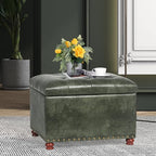 Decent Home 24'' Leather Ottoman with Storage Rectangle Foot Rest Ottomans Stool for Living Room(Green,Leather Texture)