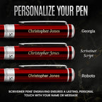 Scriveiner Personalized Deep Crimson Red Pen - Stunning Red Lacquer Luxury Pen with Chrome FinishGerman Schmidt Nib (Medium), Best Engraved Fountain Pen Gift Set for Men & Women, Name Engraving