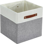 DECOMOMO Storage Basket with Lid, Storage Cubes with Handles, Fabric Box with Lid (Grey and White, 13” / 3 Pack)