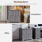 JXQTLINGMU 2 Drawer File Cabinet with Charging Station, 30" Fluted Lateral File Cabinet w/Files Hanging Rod for Letter/Legal/A4, Large Tabletop for Printer, Office Wood Printer Cabinets, Grey