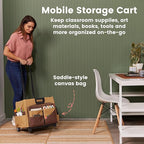 ECR4Kids Universal Rolling Cart with Canvas Organizer Bag, Mobile Storage, Chocolate/Sand