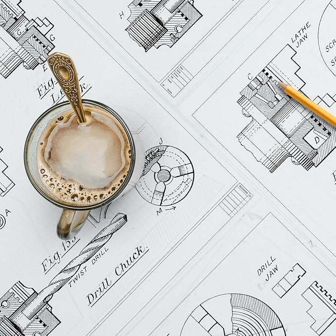 Gilprop 10 Sheets Architectural Vellum Paper 24" x 36" Drafting Vellum Tracing Sheets White Translucent Drafting Paper Rag with Border and Title Block for Drawing Sketching Architecture Building