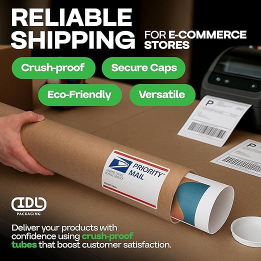 Cardboard Mailing Tubes, 4" x 24" with Plastic Caps, Pack of 4 - USA-Made USPS Approved Poster Tube for Documents & Blueprints - Reinforced Mailing Cylinders for Shipping & Storage by IDL Packaging