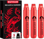 BIGTHUMB 3 Pcs Red Jumbo Permanent Markers: 15mm Wide Tip Thick Acrylic Paint Pen Large Calligraphy Marker for Rock Painting, Poster, Sign, Canvas, Glass, Wood, Ceramic