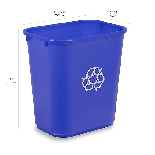 Amazon Basics Rectangular Commercial Office Wastebasket, w/Recycle Logo, 7 gallon (Pack of 2), Blue