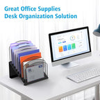 Inclined Desk File Organizer, 8-Section Upright Desk Organizer File Sorter for Office Classroom Desktop Organization, Black, 1Pack