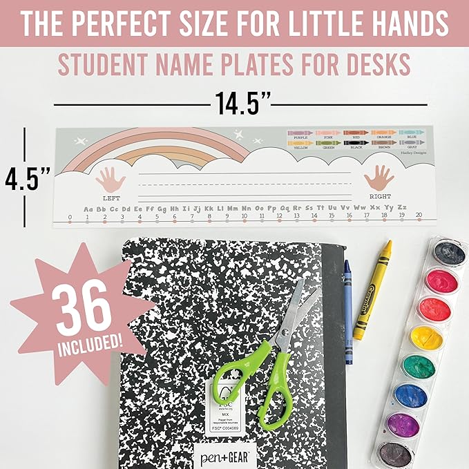 Desk Name Tags for Classroom – 36 Student Name Plates for Classroom Kindergarten, Preschool, 1st, 2nd & 3rd Grade, 14.5 x 4in Teacher Nameplates for Student Desks, Boho Nametags