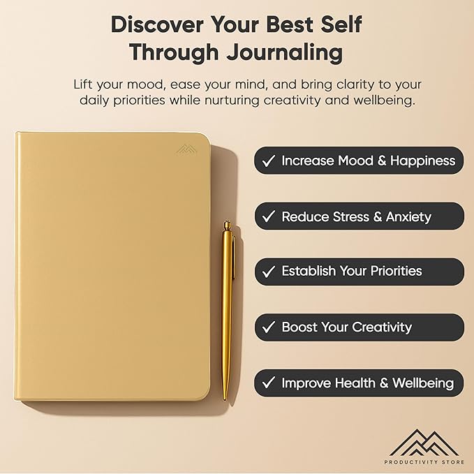 Best Daily Journal for Men & Women - Gratitude, Manifestation & Guided Journal with Prompts for Personal Growth (A5, Cream) - PRODUCTIVITY STORE