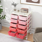 LDAILY 10 Drawer Rolling Cart, Storage Cart Organizer on Wheels, Drawer Cart with Metal Frame & Large Storage Capacity, Rolling Cart with Drawers for Living Room Classroom, Office