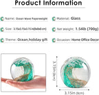 EUSTUMA Hand Blown Glass Figurines Ball Ocean Waves,Office Paperweight Glass for Desk,Home Decor Collectible,Aquarium Decor,Office Decor Ocean Lovers