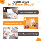 100 Pack of 4x3 Magnetic Name Badge Holders (White Printable Inserts Included) Customizable Magnetic Name Tags for Office, Conventions, School, and Events - Durable and Clear Plastic Name Tag Holder