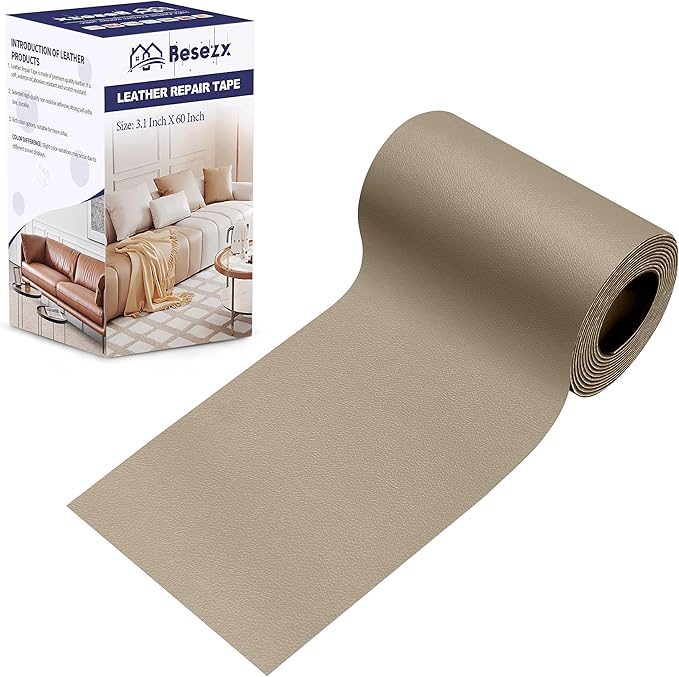 Leather Repair Patch Tape Kit, Self Adhesive Leather Repair for Furniture, Couch, Sofa, Car Seats,Office Chair,Vinyl Repair Kit.3.1inx60in