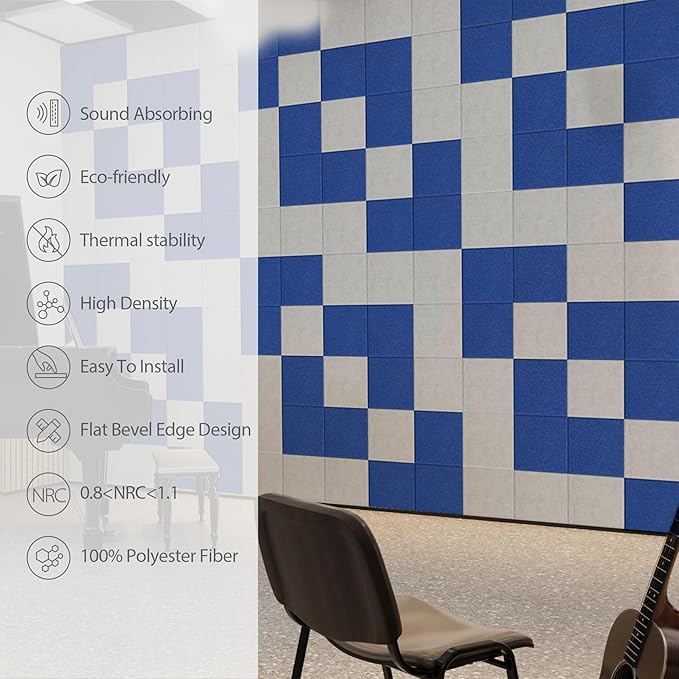 Amantech 12 Pack Acoustic Panels Self Adhesive Sound Proof Foam, High Density Sound Acoustic Panel, 12X12X0.4 Inch Square Panels in Home, Office, Reccording Room, Studio,and more(Violet)