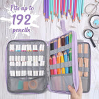 VASCHY Colored Pencil Case, Corduroy Large Pencil Pouch for Art Pens Markers Gel Pens Big Holder Organizer Fits 192 Pencils for Girls Women Light Purple