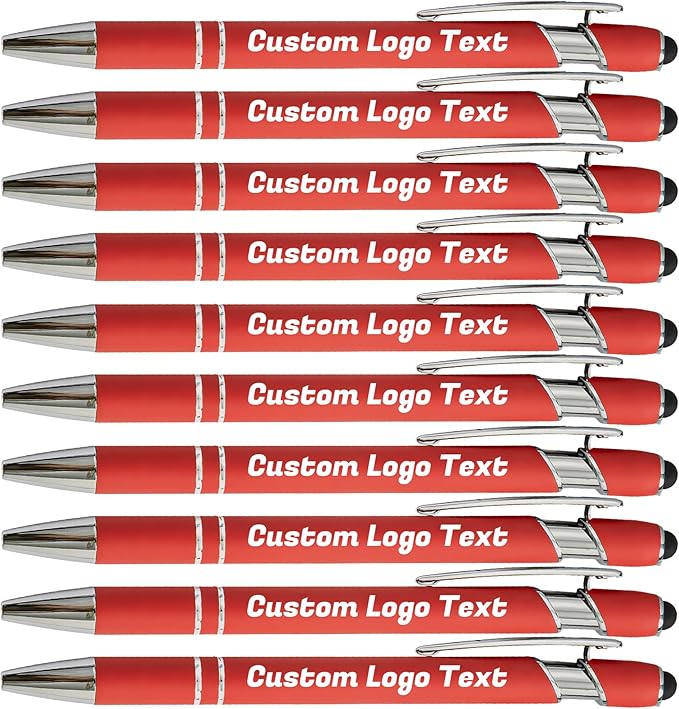 HEYZARDA Personalized Pens with Name Text Logo Custom Ballpoint Pen for Business Office Events with Stylus for Touchscreen 50 Pcs Red