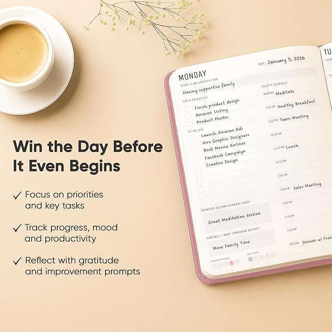Daily Planner 2026 (5" x 8") - The Ultimate Daily Workflow Planner with Hourly Schedule & Task List to Achieve Your Goals by PRODUCTIVITY STORE (A5, Pink)