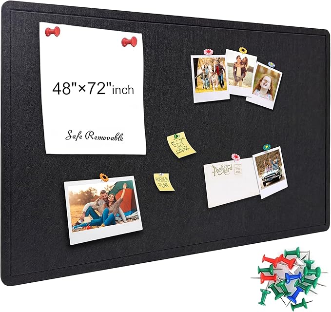 Yunihome Large Bulletin Board - Foldable 72x48 Inches Cork Board Alternative with 20 Push Pins and 237 Pcs Glitter Letters, 6' x 4' Self-Adhesive Felt Bulletin Board for Wall, Home Office Decor