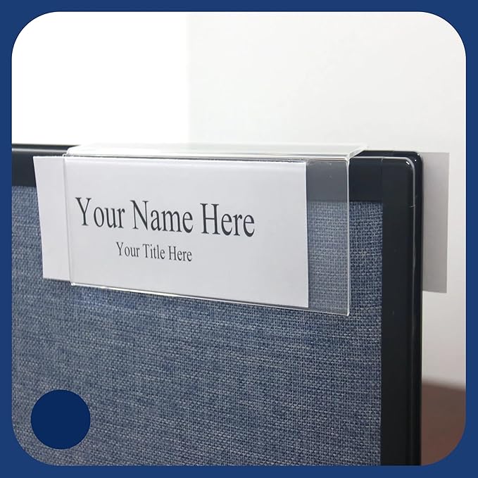 20-Pack 8.5" x 2.5" Acrylic Name Plates for Cubicle Walls – Double-Sided Holder with 2" Hook for Office, Classroom, or Door Display