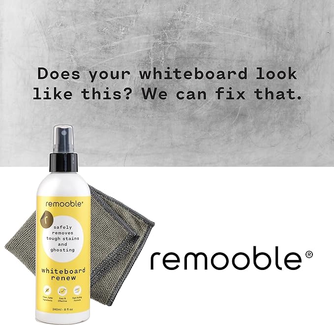 Remooble Dry Erase Whiteboard Cleaner Spray - Safely Removes Tough Stains and Ghosting (6 Pack)
