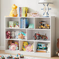 Onirw 3-Tier Bookshelf, 8-Section Wooden Bookcase, Storage Organizer with Anti-Tilt Device, Modern Storage Display Cabinet for Living Room, Classroom, Kid’s Room (White)