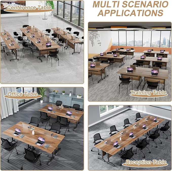 Conference Table Flip Top Mobile Conference Room Tables,Folding Conference Table with Wheels,Large Meeting Training Seminar Table Saving Space for Office Classroom(2B,55.1'')