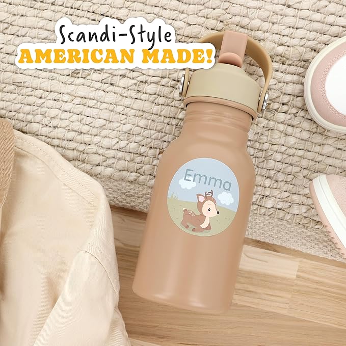 Large Name Labels for Kids (33) - Custom Stickers for Daycare and School Supplies - Durable, Waterproof Stickers for Water Bottles, Lunch Boxes, and More with Unique Designs - Deer