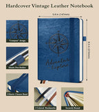 PAIBAS Graph Notebook for Women Men, 160 Pages Grid Paper, Graphing Notebooks for School, Work, Quad Ruled, Inner Pocket, A5 Hardcover Vintage Leather Journals for Writing, 5.8"x8.5" (Navy)