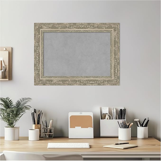Amanti Art Silver Framed Magnetic Board 16x22 Small Vision Board for use with Magnets, 100% Metal Sheet to Display Items as Office Decor or for Home Organization in mudroom, Kitchen or Kids Room