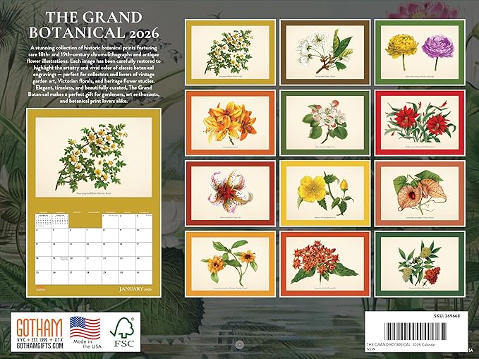 The Grand Botanical Calendar 2026 12 Month Monthly Flower Specimen Art
