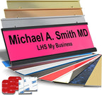 Custom Name Plate with Choice of Mounting for Walls, Doors, Desk Holders, Cubicles, Hanging and More - Personalized Ribbon Pink Plastic Black Letters - USA Made 2x8 - B12