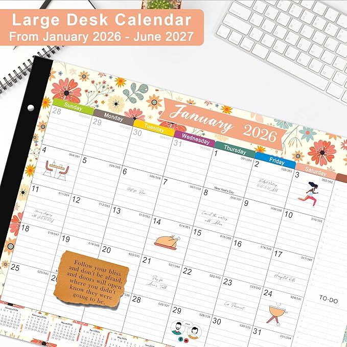 Desk Calendar 2026-2026 Desk Calendar Large 22x17, 18 Mouths From January 2026 to June 2027, 22" x 17" Desk Pad Calendar, Office Supplies Perfect for Organizing and Planning In Office, School or Home