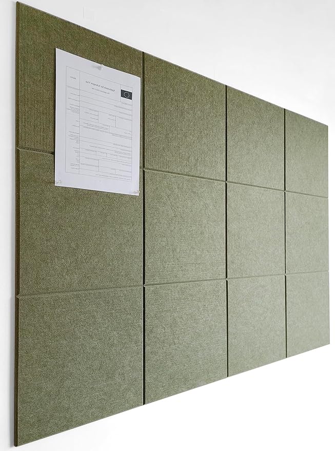 DECORITA Green Bulletin Board | Cork Boards for Walls | Felt Cork Board for Office, Home & Classroom | Green Office Classroom Supplies | Felt Wall Tiles (12-Pack) | Olive